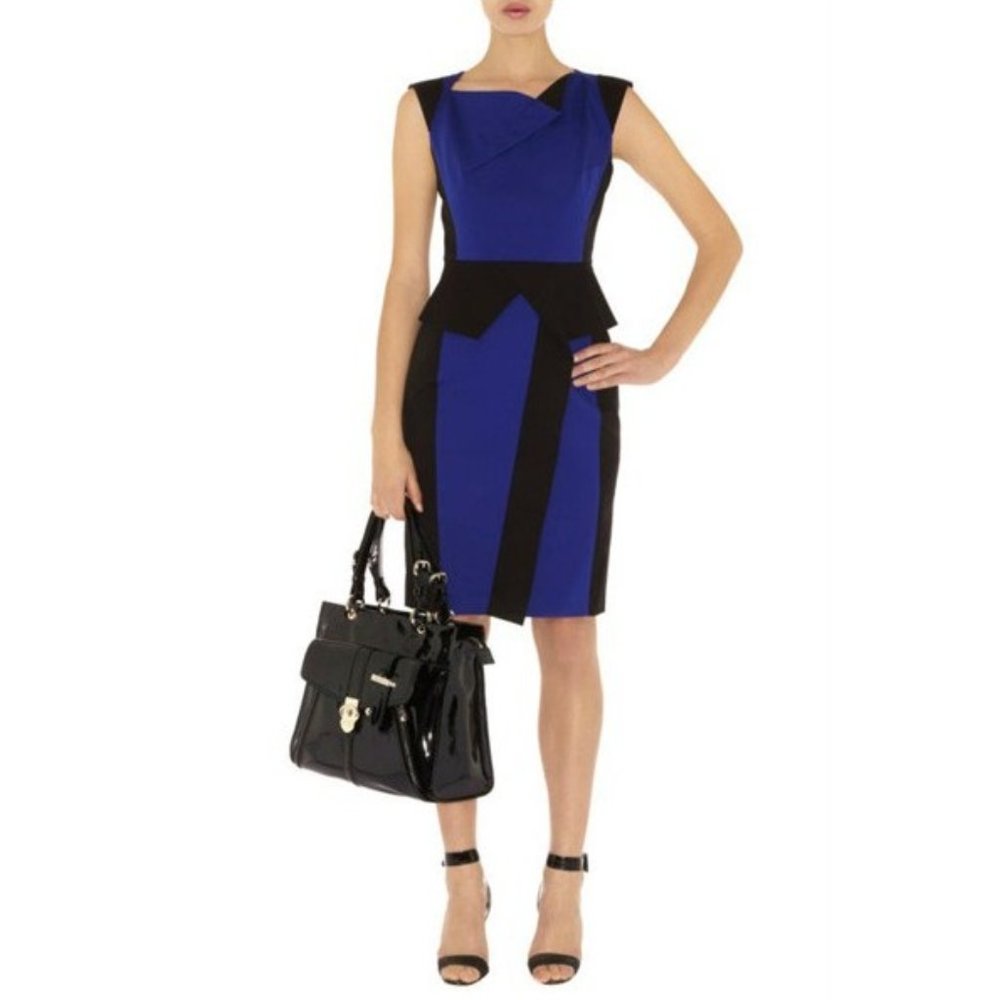 Karen Millen Cobalt Blue Black Colorblock Sculptural Dress